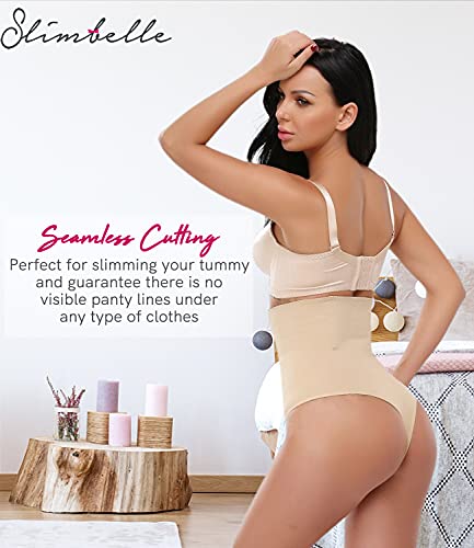 SLIMBELLE Tanga Faja Braga Reductora para Mujer Vientre Plano Braguitas Modeladora Cintura Alta-Beige-M/L