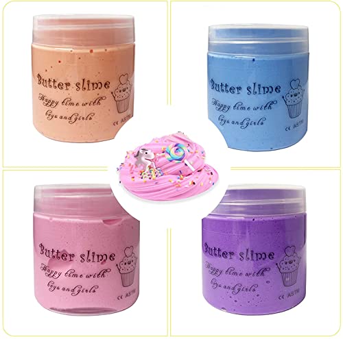 Slime para niñas, ariel-gxr 4 Paquetes Kit de Limo de Mantequilla Suave Lodo de Alivio de Estrés de Juguete de Limo Suave y Ligero para niños, Adolescentes, Adultos