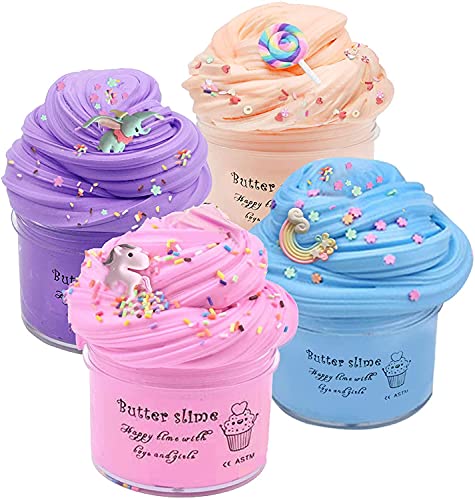 Slime para niñas, ariel-gxr 4 Paquetes Kit de Limo de Mantequilla Suave Lodo de Alivio de Estrés de Juguete de Limo Suave y Ligero para niños, Adolescentes, Adultos