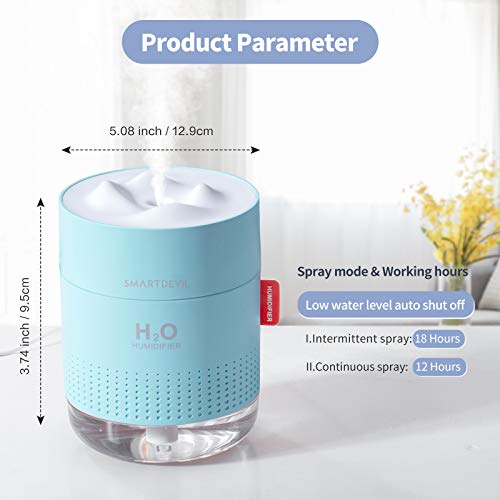 SmartDevil Humidificador 500ml, humidificadores ultrasónicos de aire con alimentación USB, apagado automático para el el hogar, dormitorio, la oficina,Sin batería,Aceite esencial prohibido - 2 Filtros