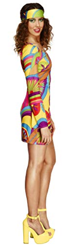 Smiffy'S 30462M Disfraz Fever De Chica Flower Power De Los 70 Con Vestido Y Pañuelo, Multicolor, M - Eu Tamaño 40-42
