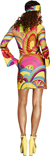 Smiffy'S 30462M Disfraz Fever De Chica Flower Power De Los 70 Con Vestido Y Pañuelo, Multicolor, M - Eu Tamaño 40-42
