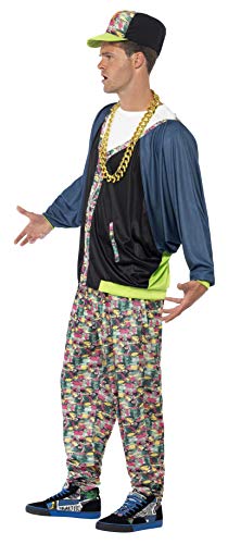 Smiffys-43198 Disfraz de Hip Hop años 80, Estampado, con Chaqueta, pantalón y Sombrero, Color, Tamaño único (Smiffy'S 43198)