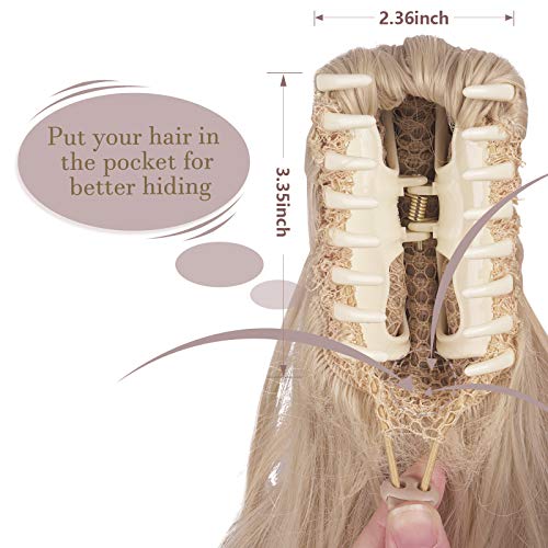 Sofeiyan Extensión de cola de 33cm con pinza de cola de caballo larga y rizada en garra extensión de cabello postizo sintético de aspecto natural para mujeres, Mezcla de rubio claro / rubio platino