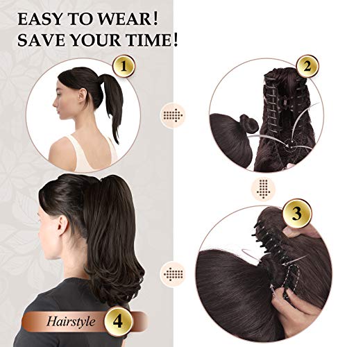 Sofeiyan Extensión de cola de 33cm con pinza de cola de caballo larga y rizada en garra extensión de cabello postizo sintético de aspecto natural para mujeres, Mezcla de rubio claro / rubio platino