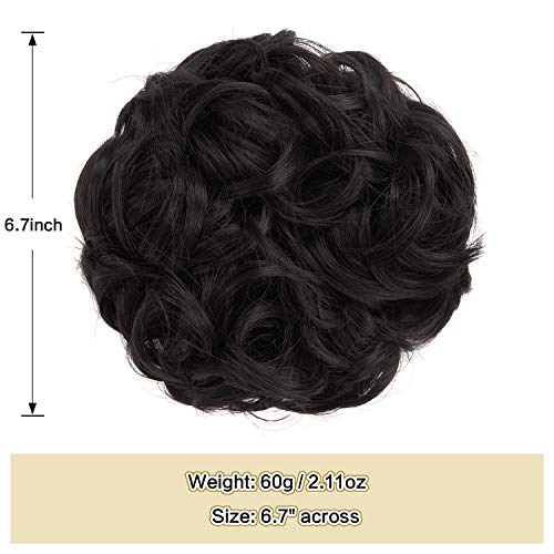Sofeiyan Moños Postizos de Pelo Natural Ondulado Postizos Coleta Pelo Rizado SintéTico Cabello Extensiones Hair Bun Voluminoso Accesorios para Mujers, El MarróN MáS Oscuro Tiende Al Negro