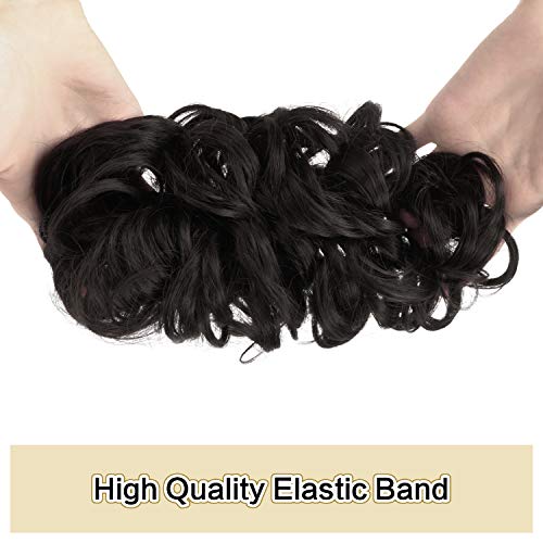 Sofeiyan Moños Postizos de Pelo Natural Ondulado Postizos Coleta Pelo Rizado SintéTico Cabello Extensiones Hair Bun Voluminoso Accesorios para Mujers, El MarróN MáS Oscuro Tiende Al Negro