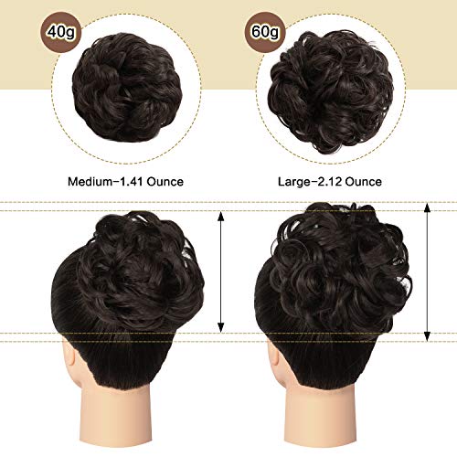 Sofeiyan Moños Postizos de Pelo Natural Ondulado Postizos Coleta Pelo Rizado SintéTico Cabello Extensiones Hair Bun Voluminoso Accesorios para Mujers, El MarróN MáS Oscuro Tiende Al Negro