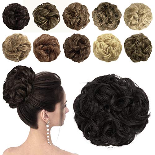 Sofeiyan Moños Postizos de Pelo Natural Ondulado Postizos Coleta Pelo Rizado SintéTico Cabello Extensiones Hair Bun Voluminoso Accesorios para Mujers, El MarróN MáS Oscuro Tiende Al Negro