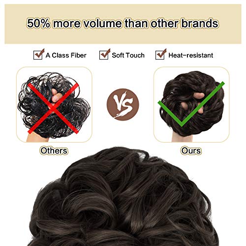 Sofeiyan Moños Postizos de Pelo Natural Ondulado Postizos Coleta Pelo Rizado SintéTico Cabello Extensiones Hair Bun Voluminoso Accesorios para Mujers, El MarróN MáS Oscuro Tiende Al Negro