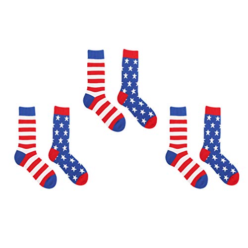 SOIMISS Calcetines de rayas para hombre, de la bandera americana, calcetines de tubo medio, 3 pares