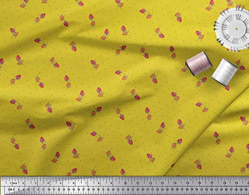 Soimoi Amarillo Lona Pesada Tela Punto y Frambuesa Fruta Tela Estampada de Costura de Tela 58 Pulgadas de Ancho