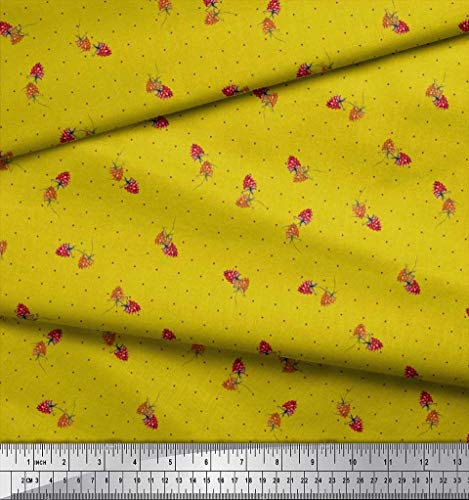 Soimoi Amarillo Lona Pesada Tela Punto y Frambuesa Fruta Tela Estampada de Costura de Tela 58 Pulgadas de Ancho