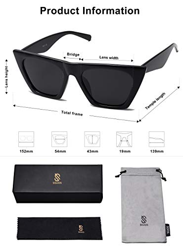 SOJOS Gafas De Sol Ojos de Gato Retro Polarizado Moderno Para Mujer SJ2115 Bella Con Marco Negro/Lente Gris