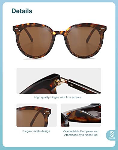 SOJOS Gafas De Sol Para Mujer Hombre Marco Plastico Redondo Retro BLOSSOM SJ2067 Con Marco Carey/Lente Gradiente Café