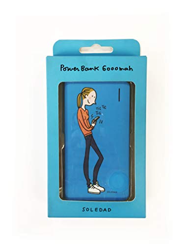 Soledad Powerbank de 6.000 mAh con ilustración Connected de Soledad Bravi sobre fondo Azul; Capacidad de 3 a 4 Cargas y dos puertos USB