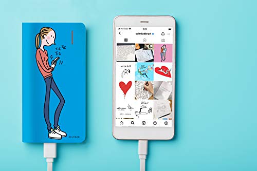 Soledad Powerbank de 6.000 mAh con ilustración Connected de Soledad Bravi sobre fondo Azul; Capacidad de 3 a 4 Cargas y dos puertos USB