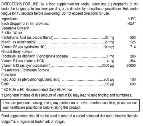 Solgar - Vitamina B12 líquida, 2000 ug, con complejo vitamínico B, 59 ml