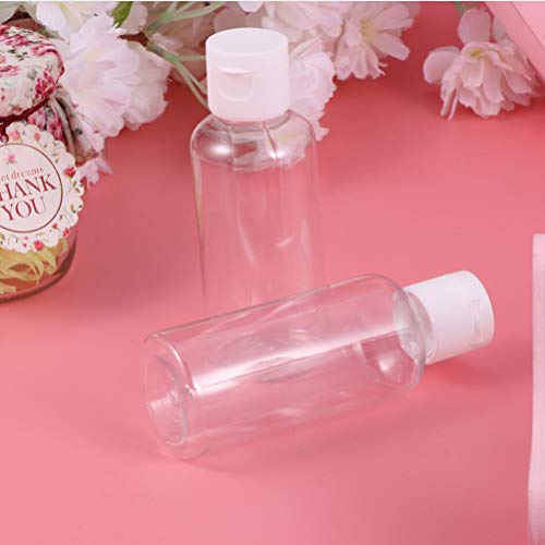 Solustre Lote de 24 botellas de viaje de plástico para la cosmética con tapón a presión, para tóner, transparente, recipiente para artículos de aseo – 50 ml