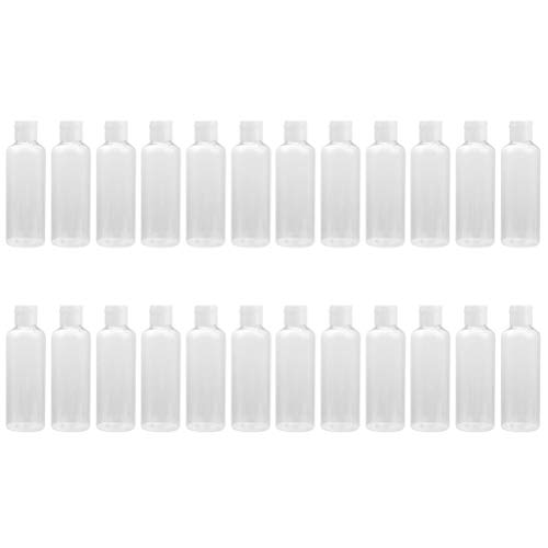 Solustre Lote de 24 botellas de viaje de plástico para la cosmética con tapón a presión, para tóner, transparente, recipiente para artículos de aseo – 50 ml