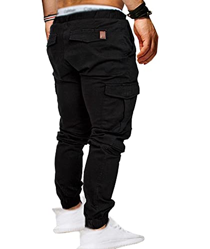 SOMTHRON Hombre Cinturón de Cintura elástico Pantalones de chándal de algodón Largo Jogging Pantalones de Carga Deportiva de Talla Grande Pantalones Cortos con Bolsillos Pantalones (BL-4XL)