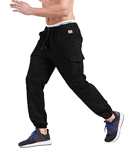 SOMTHRON Hombre Cinturón de Cintura elástico Pantalones de chándal de algodón Largo Jogging Pantalones de Carga Deportiva de Talla Grande Pantalones Cortos con Bolsillos Pantalones (BL-4XL)
