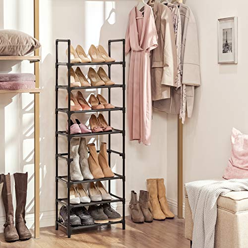 SONGMICS Estante Zapatero, Estante para Zapatos de 8 Niveles, Estructura Metal, para 16-20 Pares, para Entrada, Dormitorio, Sala de Estar, 46 x 28 x 145 cm, Negro LSR24BK