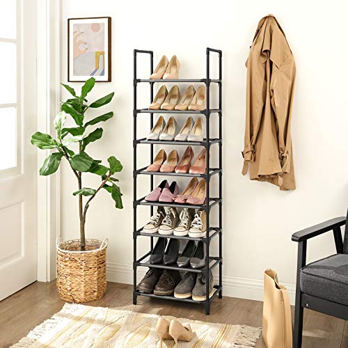 SONGMICS Estante Zapatero, Estante para Zapatos de 8 Niveles, Estructura Metal, para 16-20 Pares, para Entrada, Dormitorio, Sala de Estar, 46 x 28 x 145 cm, Negro LSR24BK