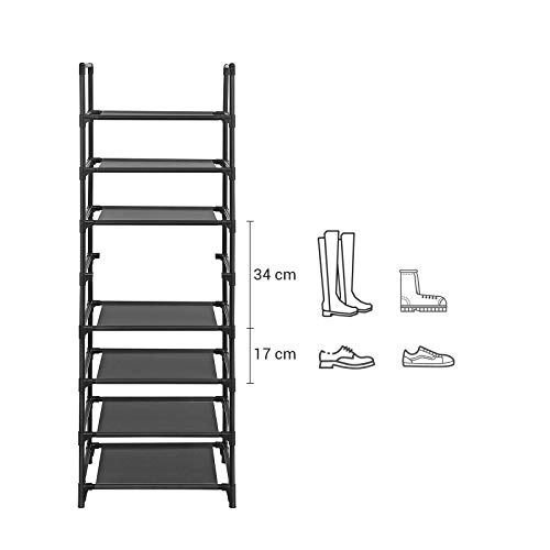 SONGMICS Estante Zapatero, Estante para Zapatos de 8 Niveles, Estructura Metal, para 16-20 Pares, para Entrada, Dormitorio, Sala de Estar, 46 x 28 x 145 cm, Negro LSR24BK