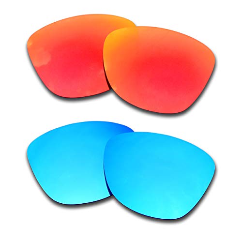 SOODASE Para Oakley Frogskins Asian Fit Gafas de sol Rojo/Azul 2 Pares Lentes de repuesto polarizadas