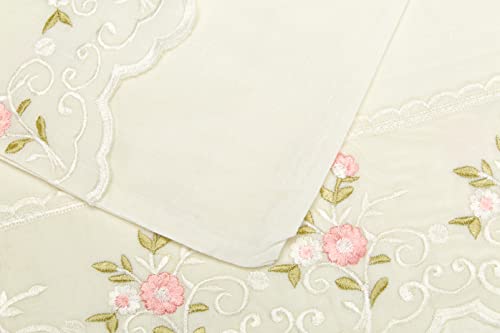 SOPHIE - Juego de Funda de edredón y Fundas de Almohada para Cama de Matrimonio (poliéster, algodón), diseño Floral, Color Crema