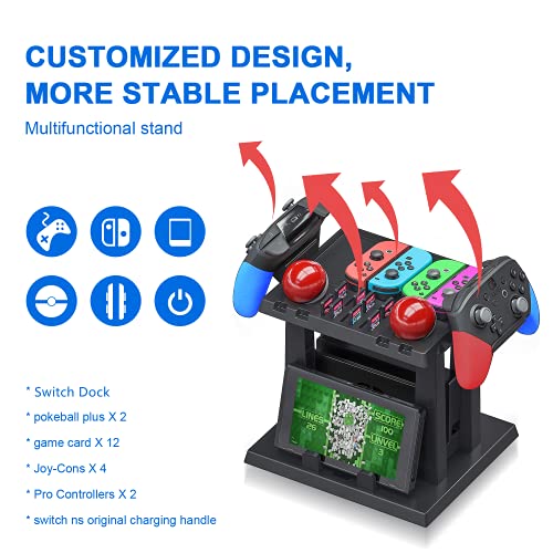 Soporte Almacenamiento Juego de la Torre para Nintendo Switch Console, Disc, Poke Ball, Joy&con, Pro Controller, Cartuchos de Juegos Controlador de Host - Negro