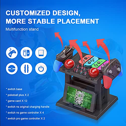 Soporte Almacenamiento Juego de la Torre para Nintendo Switch Console, Disc, Poke Ball, Joy&con, Pro Controller, Cartuchos de Juegos Controlador de Host - Negro