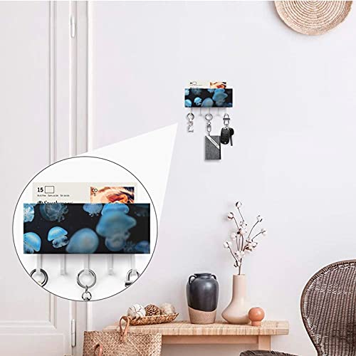 Soporte para correo y llaves para decoración de pared, organizador de correo con 5 ganchos dobles y 1 clasificador de correo, perfecto para decoración del hogar para la entrada de medusas azules