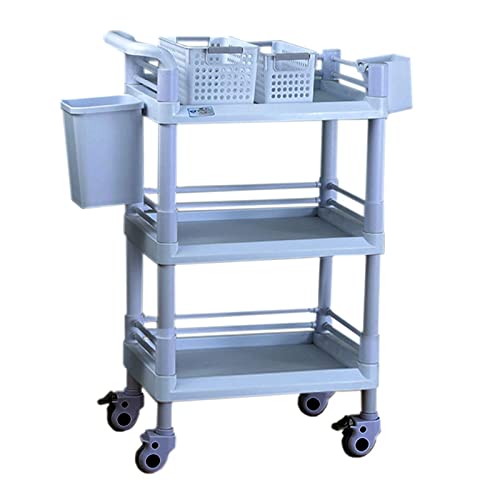 Soporte para instrumentos de peluquería de salón de 3 estantes con ruedas y 4 cestas de almacenamiento - Carro de herramientas con ruedas de ABS para equipos médicos (Color: gris, tamaño: 54x37x98 cm)