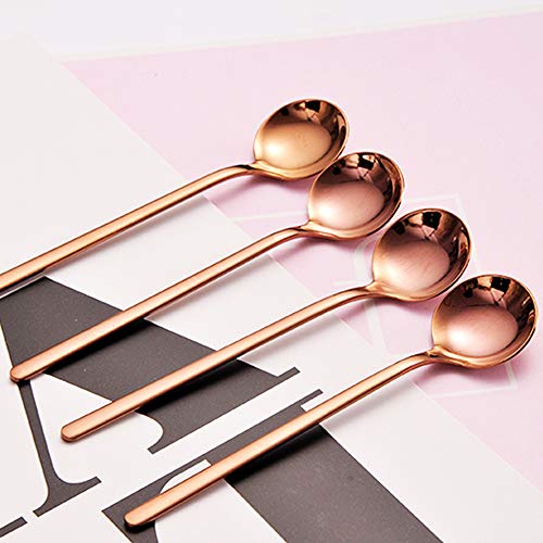 SourceTon - Juego de 8 cucharas de café espresso de acero inoxidable chapadas en oro rosa, mini cucharaditas para café, azúcar, postres, helados, sopa antipasto capuchino, 5.3 pulgadas