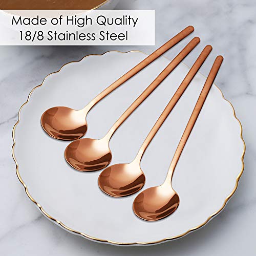 SourceTon - Juego de 8 cucharas de café espresso de acero inoxidable chapadas en oro rosa, mini cucharaditas para café, azúcar, postres, helados, sopa antipasto capuchino, 5.3 pulgadas