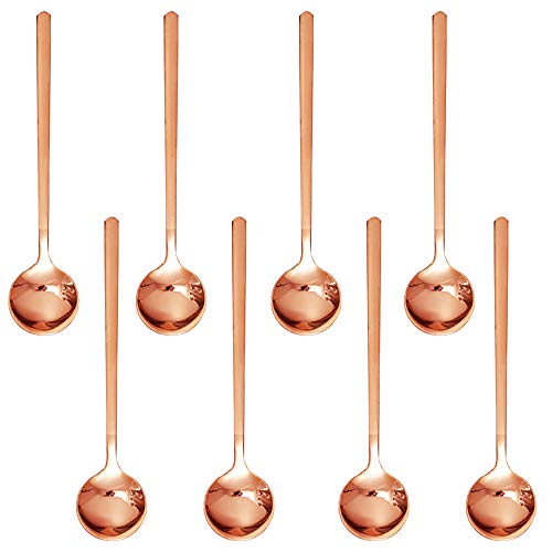SourceTon - Juego de 8 cucharas de café espresso de acero inoxidable chapadas en oro rosa, mini cucharaditas para café, azúcar, postres, helados, sopa antipasto capuchino, 5.3 pulgadas