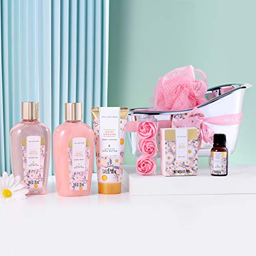 Spa Luxetique Cesta de Regalo para Mujer, Set de Baño y Ducha, Set de Spa para Hogar con 8 Piezas, Incluye Loción Corporal, Saled de Baño, Aceite Esencial, Regalo de Belleza para Mujer