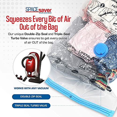 SPACESAVER Bolsas de Almacenamiento al vacío Reutilizables Premium. Válvula de Doble Cierre y Cierre de Cremallera, Bomba de Mano de Viaje incluida (Small 6 Pack)