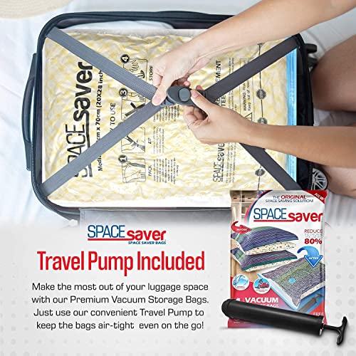 SPACESAVER Bolsas de Almacenamiento al vacío Reutilizables Premium. Válvula de Doble Cierre y Cierre de Cremallera, Bomba de Mano de Viaje incluida (Small 6 Pack)