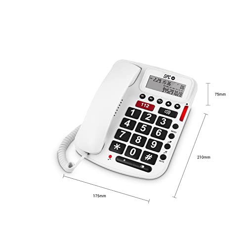 SPC Comfort Volume – Teléfono Fijo sobremesa con Teclas Grandes, Volumen Extra Alto, Manos Libres, Botón SOS y 2 Memorias Directas