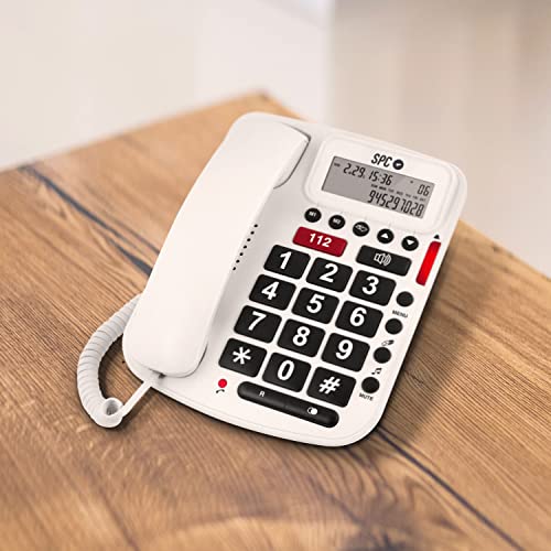 SPC Comfort Volume – Teléfono Fijo sobremesa con Teclas Grandes, Volumen Extra Alto, Manos Libres, Botón SOS y 2 Memorias Directas