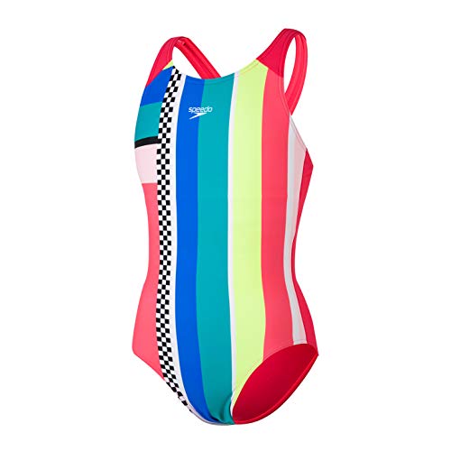 Speedo Digital Placement Pulseback Bañador, Niñas, Multicolor (Lava Red/Fluo Yellow/Cotton Candy/Jade/Bondi Blue/White/Black), 32 (13-14 Años)