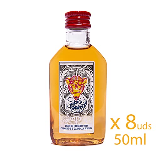 Spice Monkey Mini Cajon Spice Monkey, 50 ml X 8Ud, 30°%Vol, Licor Whisky Canadiense, Canela y Chili, Botellas de Licor Miniatura, Licores Miniaturas, Mini Botellas Alcohol - 400 ml