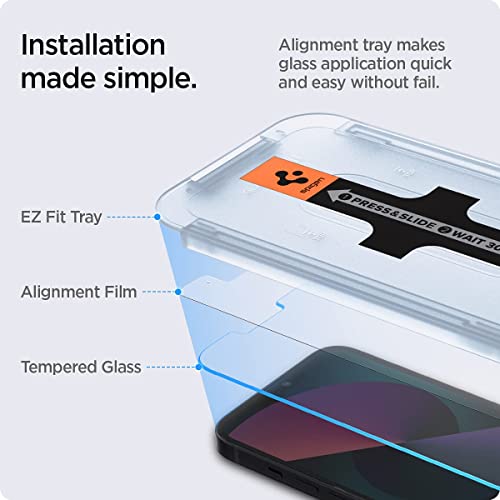 Spigen EZ Fit Protector Pantalla para iPhone 13 y iPhone 13 Pro, Alta Definicion, Dureza 9H - 2 Unidades