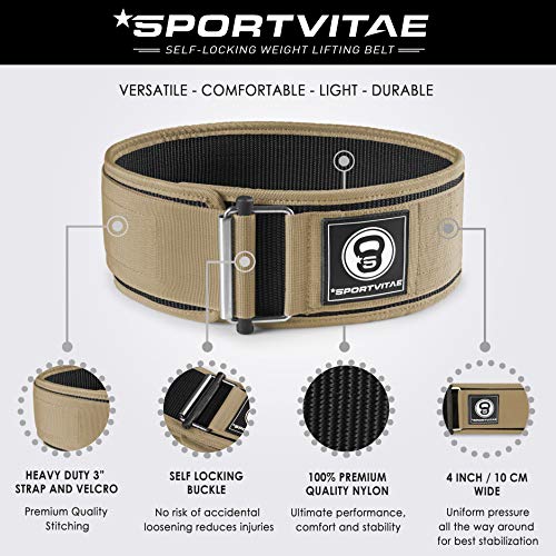 Sportvitae® Cinturón Lumbar Gimnasio, Cinturon Gimnasio Hombre y Mujer, Cinturon Halterofilia, Powerlifting, Levantamiento Peso, Musculacion, Cinturon Gym Hombre, 100% Nylon, Hebilla Autoblocante