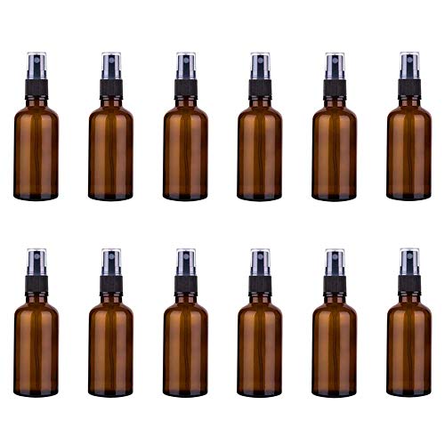 Spray Botellas,12 Pcs Glass Spray Bottles,50 ml Botella de Spray,Amber Glass Bottles,Reutilizable,Para Aceites Esenciales, Mezclas de Aromaterapia,Perfumes,Planta,LíQuidos QuíMicos, FarmacéUtico