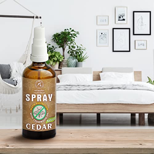 Spray de Polilla con Aceites Esenciales de Cedro y Limón 100ml - Protección Natural de la Polilla - Ambientador de Armario - Paño Protector Spray - Cuidado de la Tela - Cedar Scent Spray