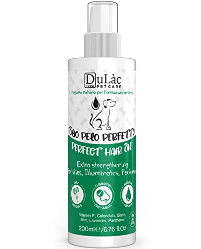 Spray para el Pelo de Perros 3 en 1: Desodorante, Desenredante y Hidratante Natural Made in Italy, Fragancia de Lavanda y Menta, enriquecido con Vitamina E, Caléndula, Pantenol, Biotina - Dulàc